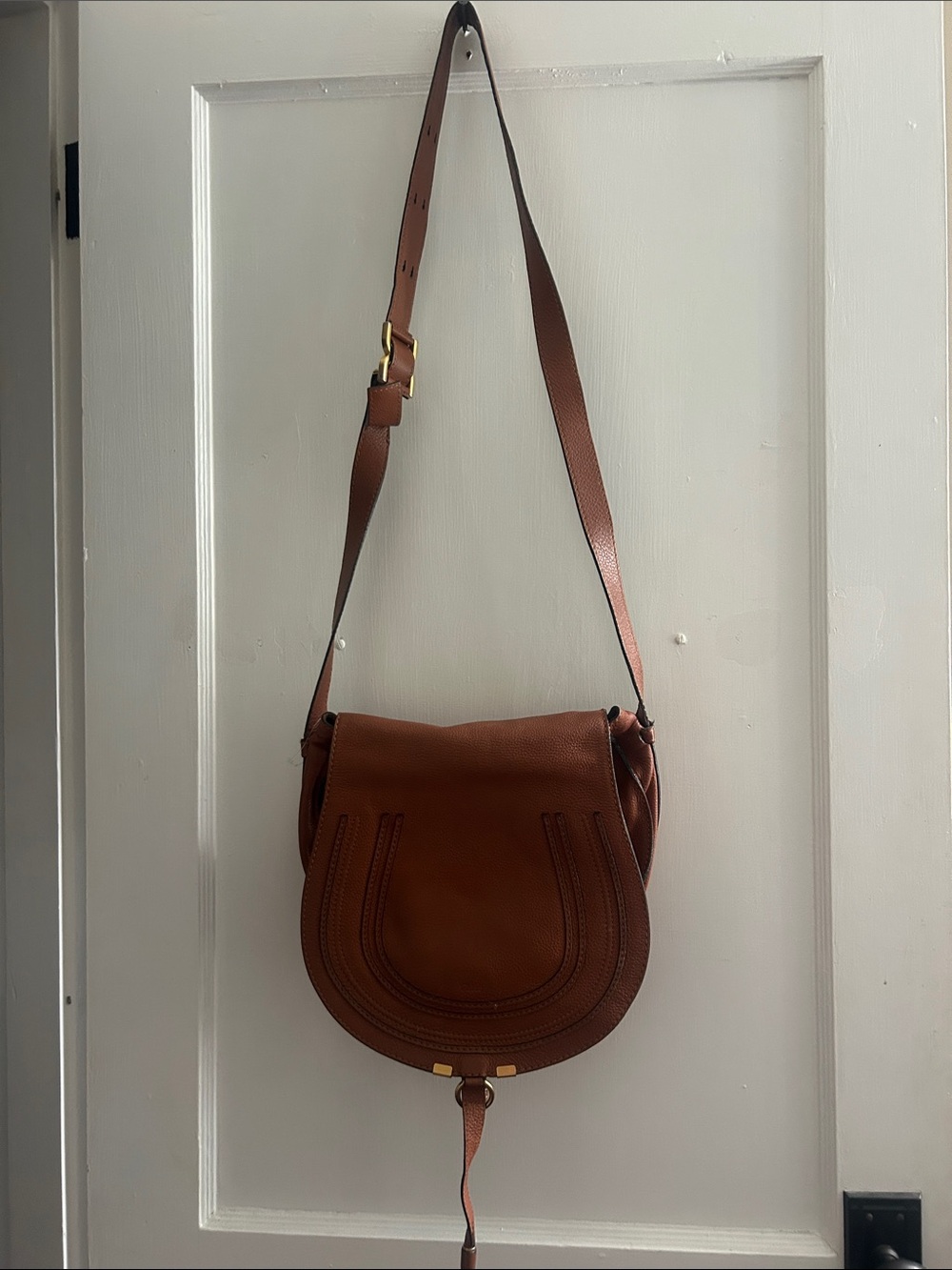 Chloé Tan Leather Marcie Saddle Crossbody Bag - Picture 2 of 14